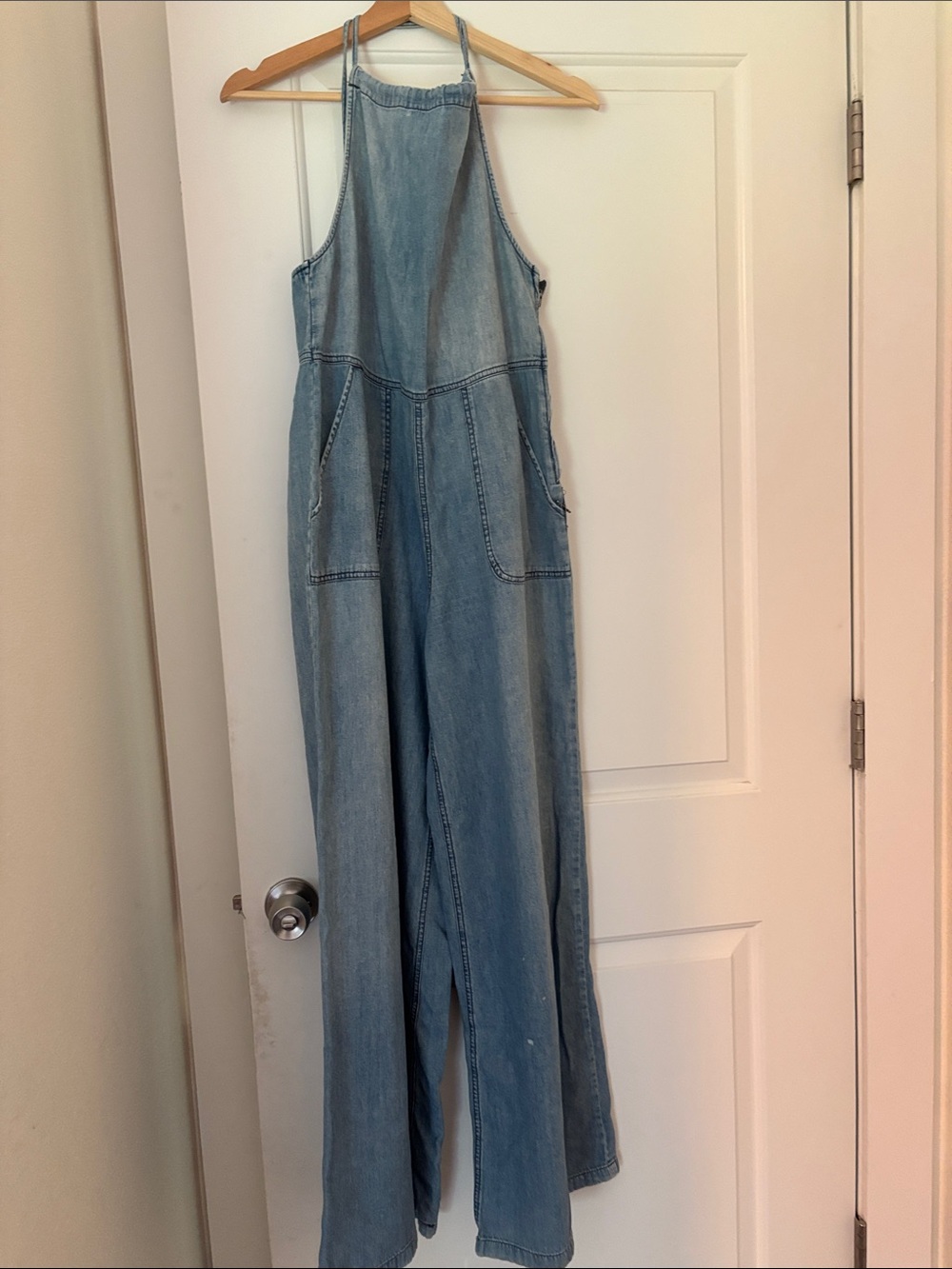 Free people size 10 halter/cross cross back, wide-leg jumpsuit